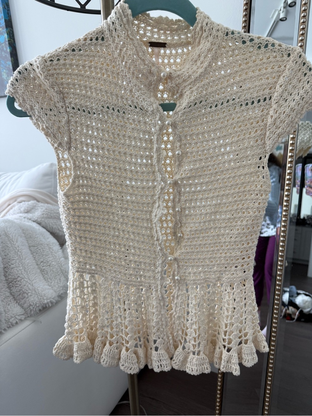 Free people Women’s Crochet Button-Front Top in Cream